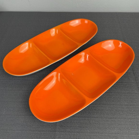 Schmid Porcelain Other - 2 Vintage MCM Lagardo Tackett Schmid Porcelain Tack Orange Divided Dishes